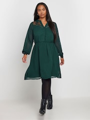 Yours Curve Green Lace Dobby Mesh Dress - Image 1 of 6