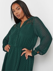 Yours Curve Green Lace Dobby Mesh Dress - Image 2 of 6