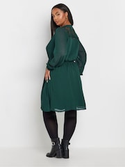 Yours Curve Green Lace Dobby Mesh Dress - Image 3 of 6