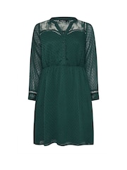 Yours Curve Green Lace Dobby Mesh Dress - Image 6 of 6