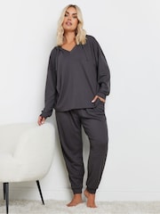 Yours Curve Charcoal Grey Waffle Cropped Hoodie - Image 2 of 5