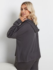 Yours Curve Charcoal Grey Waffle Cropped Hoodie - Image 3 of 5