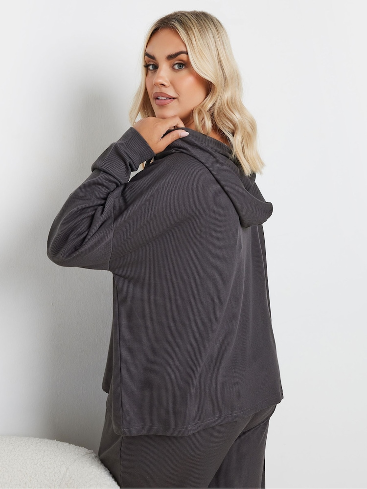 Yours Curve Charcoal Grey Waffle Cropped Hoodie - Image 3 of 5