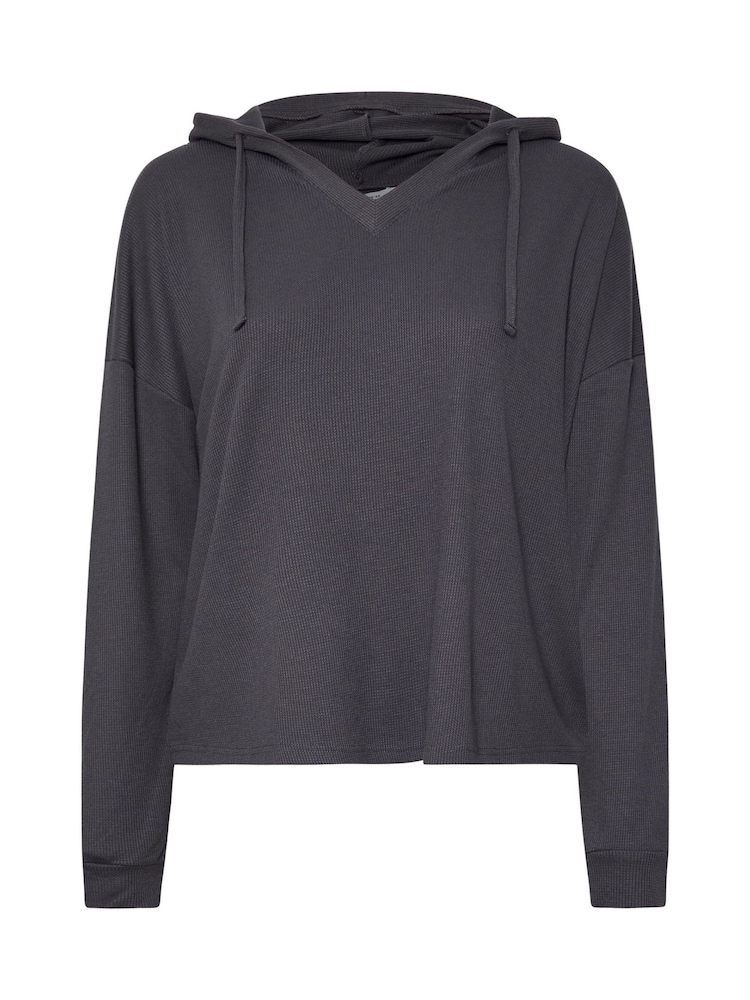 Yours Curve Charcoal Grey Waffle Cropped Hoodie - Image 5 of 5