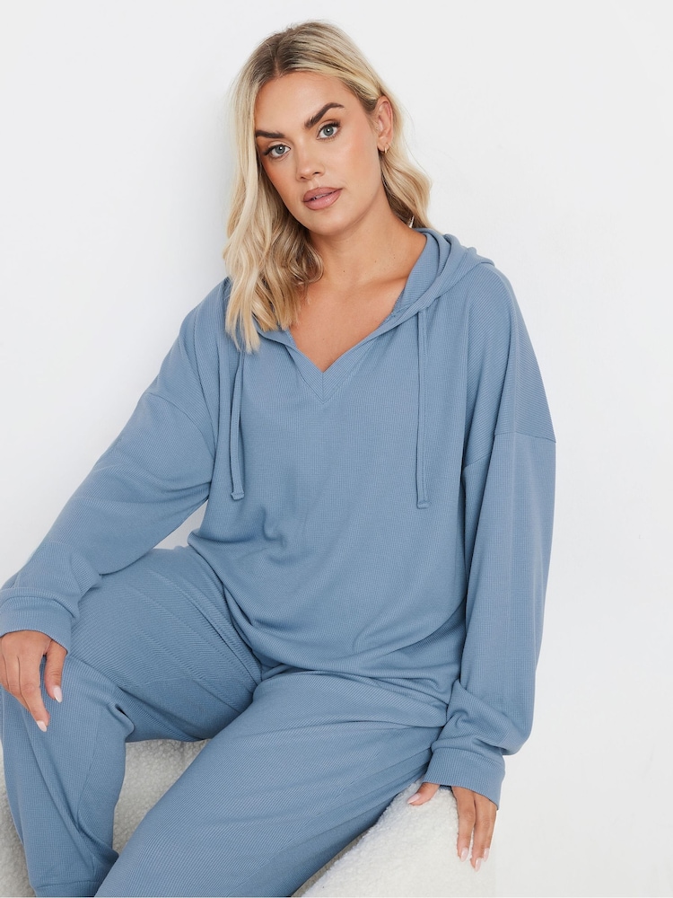 Yours Curve Blue Waffle Cropped Hoodie - Image 1 of 5 Yours Curve Blue Waffle Cropped Hoodie - Image 1 of 5