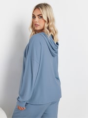 Yours Curve Blue Waffle Cropped Hoodie - Image 3 of 5