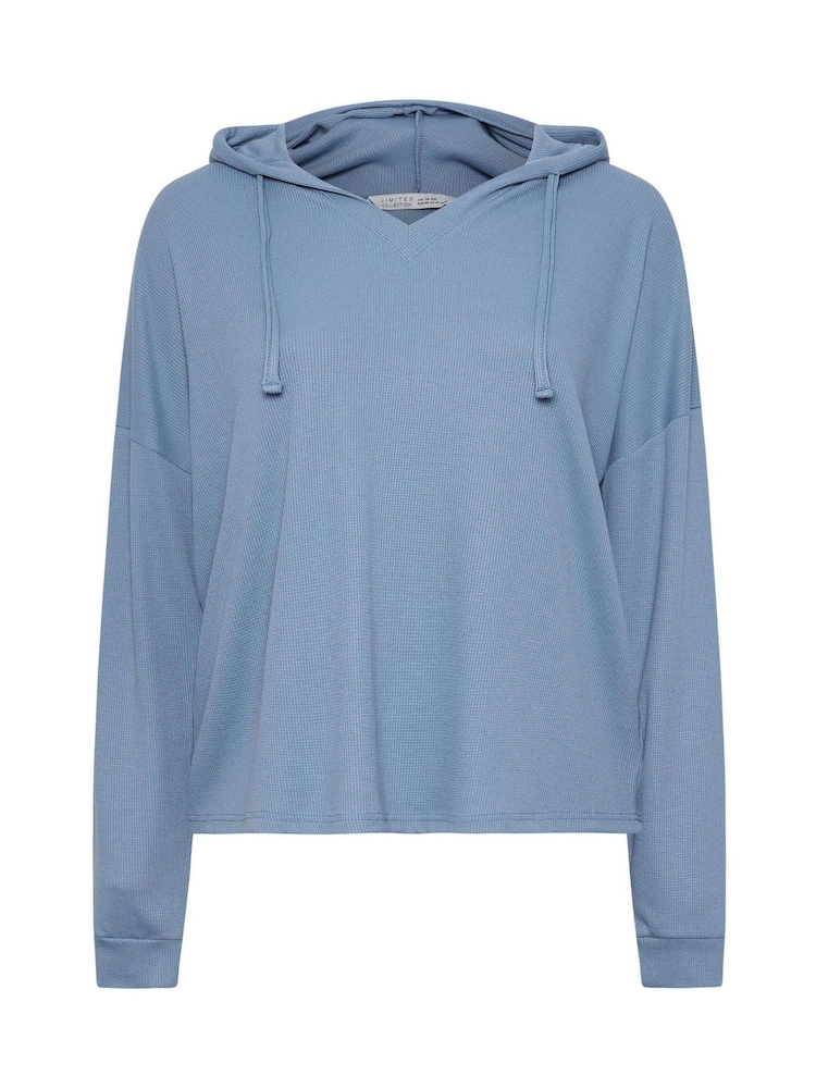 Yours Curve Blue Waffle Cropped Hoodie - Image 5 of 5