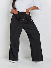Yours Curve Black Double Side Stripe Wide Leg Trousers - Image 1 of 5