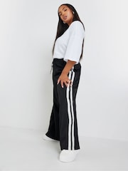 Yours Curve Black Double Side Stripe Wide Leg Trousers - Image 2 of 5