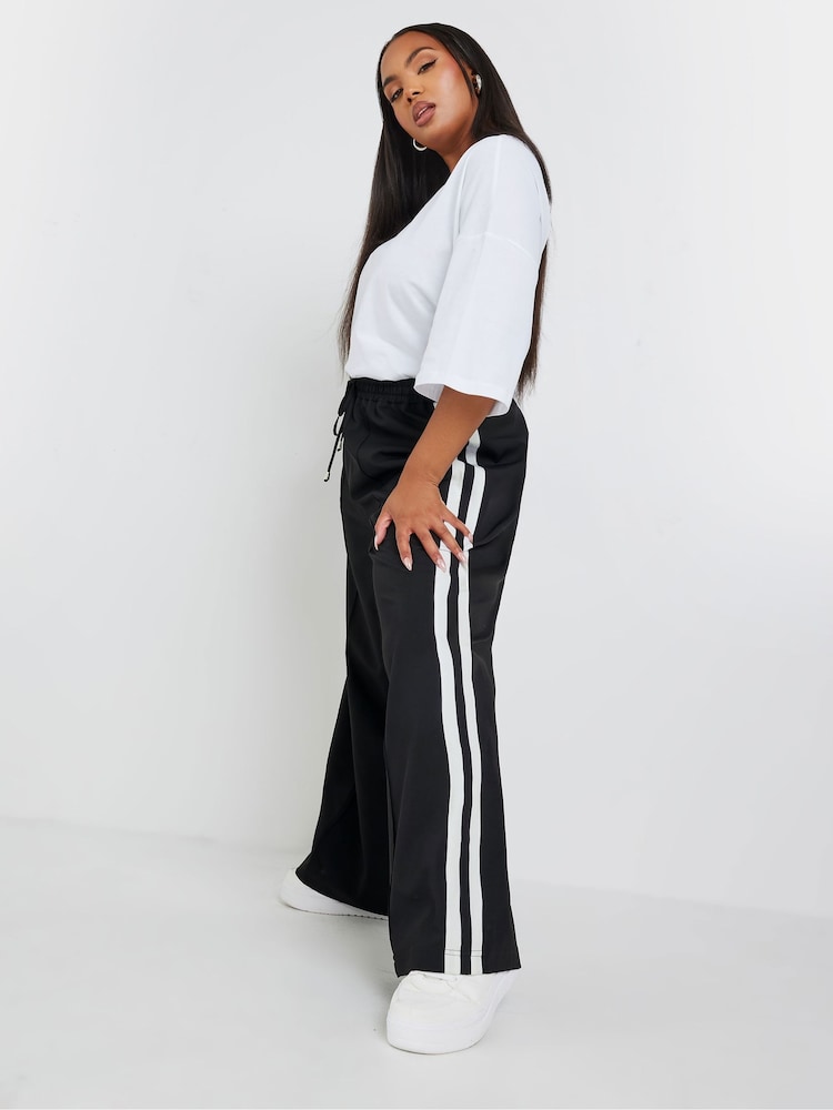 Yours Curve Black Double Side Stripe Wide Leg Trousers - Image 2 of 5