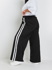 Yours Curve Black Double Side Stripe Wide Leg Trousers - Image 3 of 5