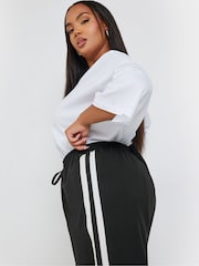 Yours Curve Black Double Side Stripe Wide Leg Trousers - Image 4 of 5