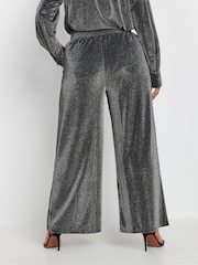 Yours Curve Silver Brillo Wide Leg Trousers - Image 3 of 6