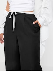 Yours Curve Black Drawstring Contrast Waist Wide Trousers - Image 4 of 5