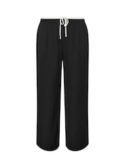 Yours Curve Black Drawstring Contrast Waist Wide Trousers - Image 5 of 5