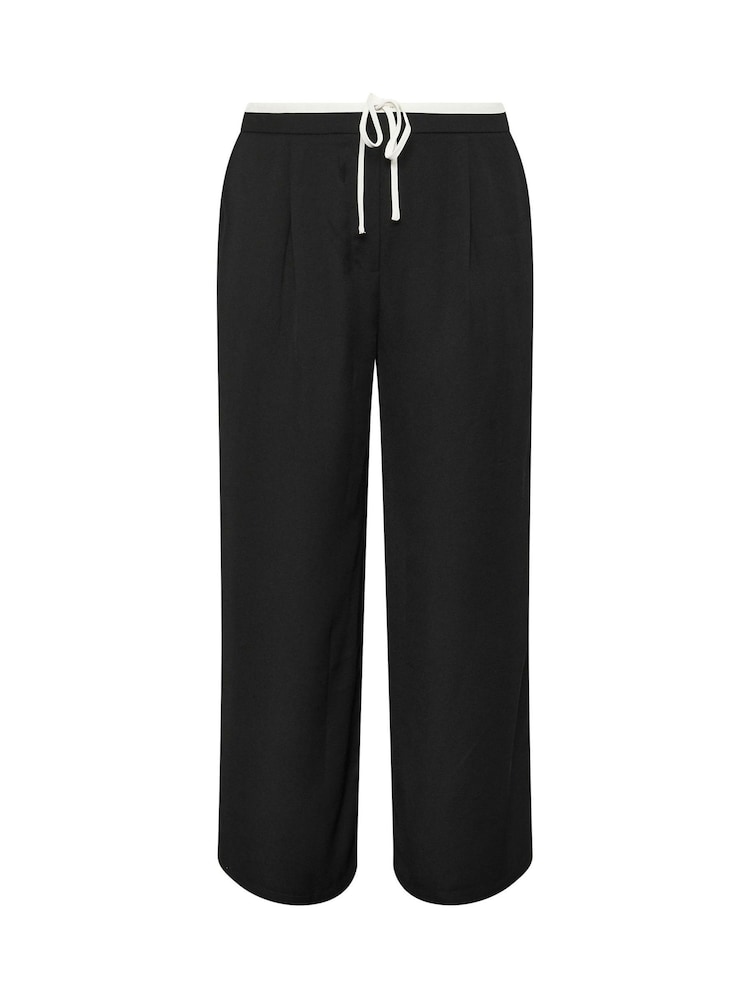 Yours Curve Black Drawstring Contrast Waist Wide Trousers - Image 5 of 5 Yours Curve Black Drawstring Contrast Waist Wide Trousers - Image 5 of 5