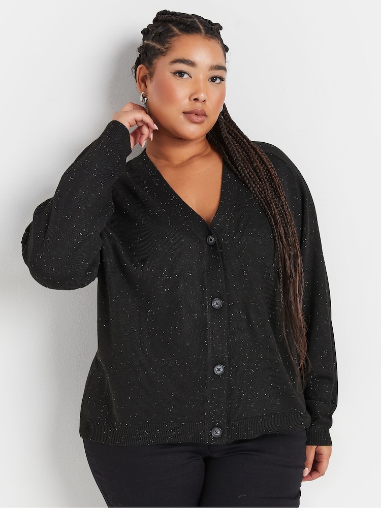 Yours Curve Black Speckled Button Through Cardigan - Image 1 of 5