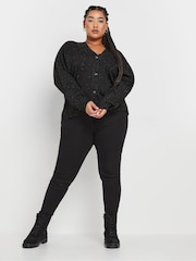 Yours Curve Black Speckled Button Through Cardigan - Image 2 of 5