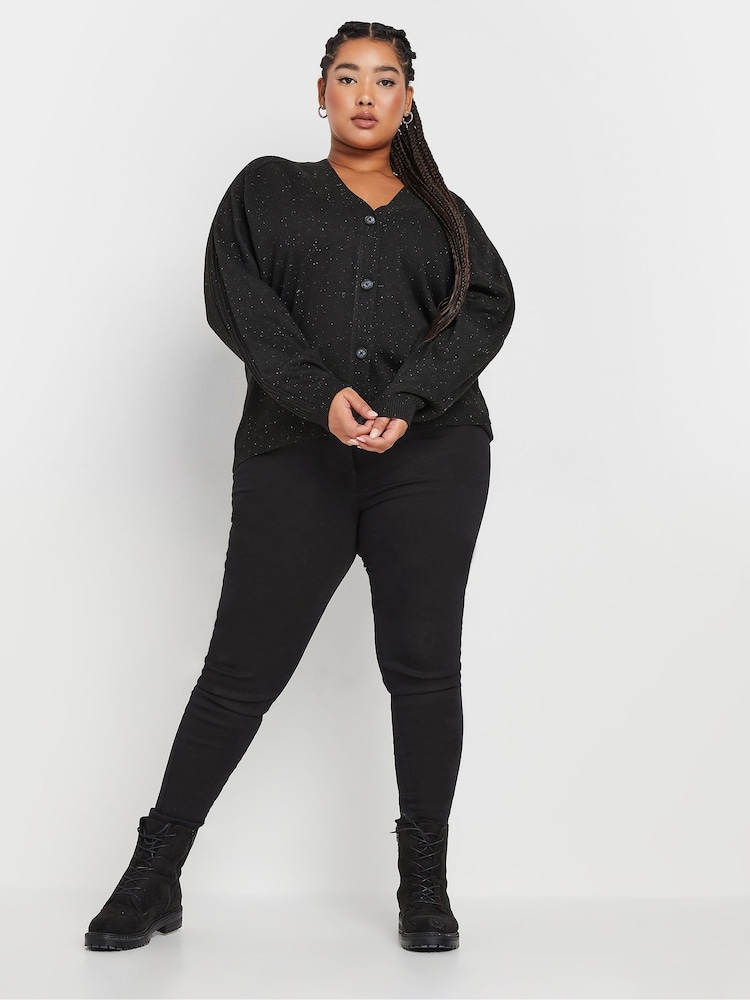 Yours Curve Black Speckled Button Through Cardigan - Image 2 of 5