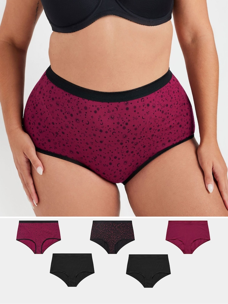 Yours Curve Red Stretch Full Briefs 5 Pack - Image 1 of 9