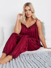 Yours Curve Red Lace Stripe Satin Cami Set - Image 4 of 5