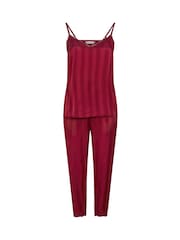 Yours Curve Red Lace Stripe Satin Cami Set - Image 5 of 5