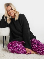 Yours Curve Black Leopard Print Borg Lounge Set - Image 1 of 5