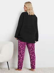 Yours Curve Black Leopard Print Borg Lounge Set - Image 3 of 5