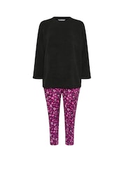 Yours Curve Black Leopard Print Borg Lounge Set - Image 5 of 5