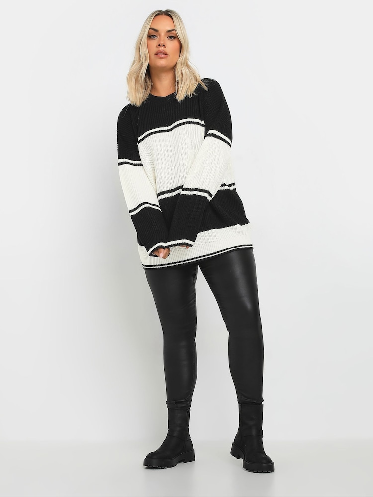 Yours Curve Black Drop Shoulder Stripe Jumper - Image 2 of 5