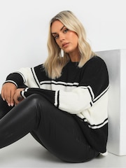 Yours Curve Black Drop Shoulder Stripe Jumper - Image 4 of 5