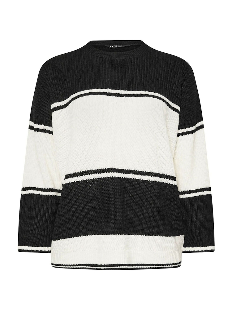 Yours Curve Black Drop Shoulder Stripe Jumper - Image 5 of 5 Yours Curve Black Drop Shoulder Stripe Jumper - Image 5 of 5