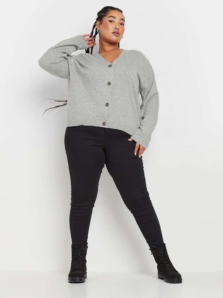 Yours Curve Grey Speckled Button Through Cardigan - Image 2 of 5