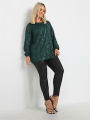 Yours Curve Green Lace Scallop Edge Top - Image 4 of 6