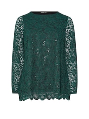 Yours Curve Green Lace Scallop Edge Top - Image 6 of 6