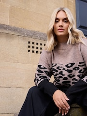 Yours Curve Natural Animal Colourblock High Neck Jumper - Image 3 of 6