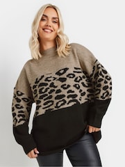 Yours Curve Natural Animal Colourblock High Neck Jumper - Image 5 of 6