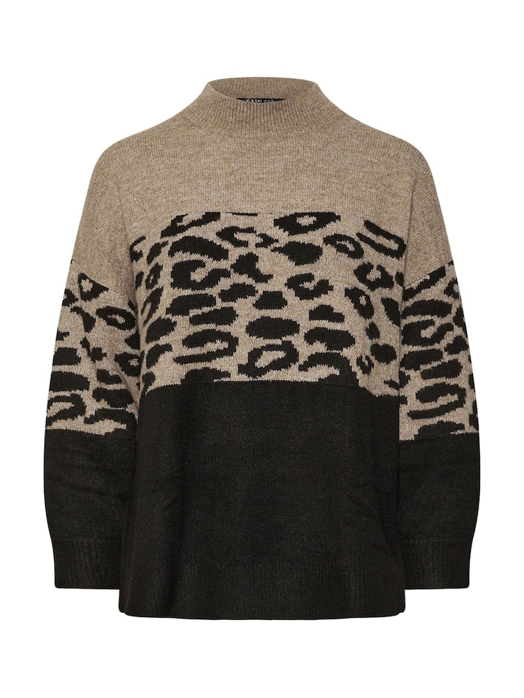 Yours Curve Natural Animal Colourblock High Neck Jumper - Image 6 of 6