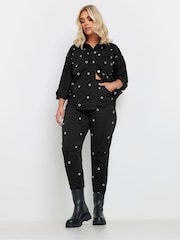 Yours Curve Black Mom Eyelet Detail Jeans - Image 2 of 6
