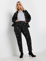 Yours Curve Black Mom Eyelet Detail Jeans - Image 4 of 6