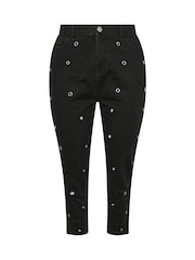 Yours Curve Black Mom Eyelet Detail Jeans - Image 6 of 6