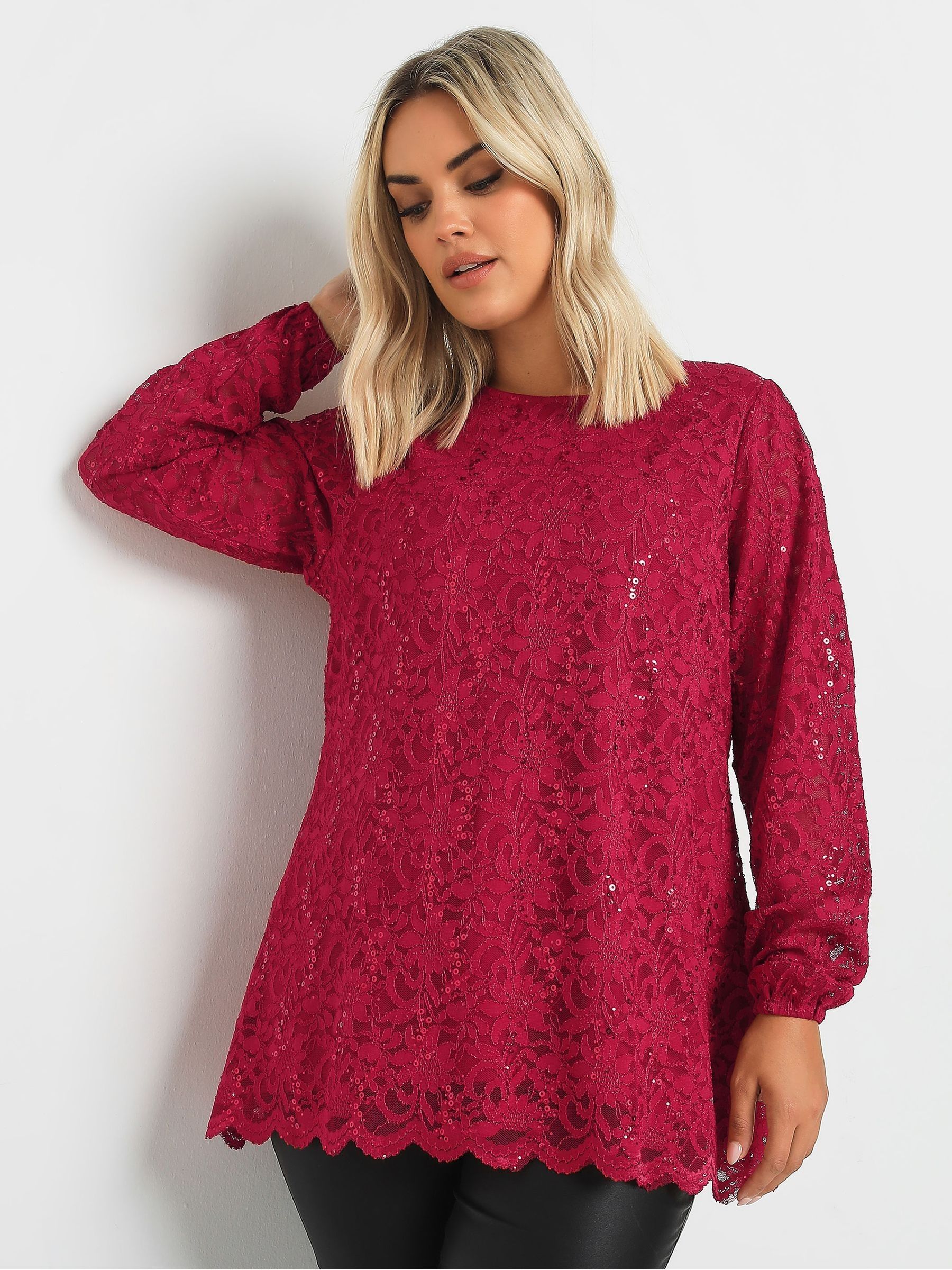 Buy Yours Curve Red Lace Scallop Edge Top from the Next UK online shop