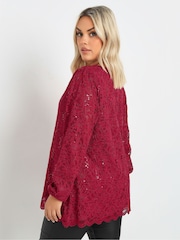 Yours Curve Red Lace Scallop Edge Top - Image 2 of 5
