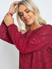 Yours Curve Red Lace Scallop Edge Top - Image 4 of 5