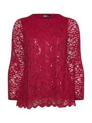Yours Curve Red Lace Scallop Edge Top - Image 5 of 5