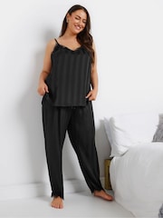 Yours Curve Black Lace Stripe Satin Cami Set - Image 2 of 6