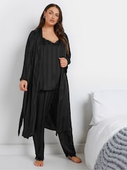 Yours Curve Black Lace Stripe Satin Cami Set - Image 3 of 6