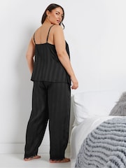 Yours Curve Black Lace Stripe Satin Cami Set - Image 4 of 6