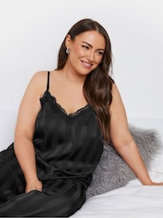 Yours Curve Black Lace Stripe Satin Cami Set - Image 5 of 6