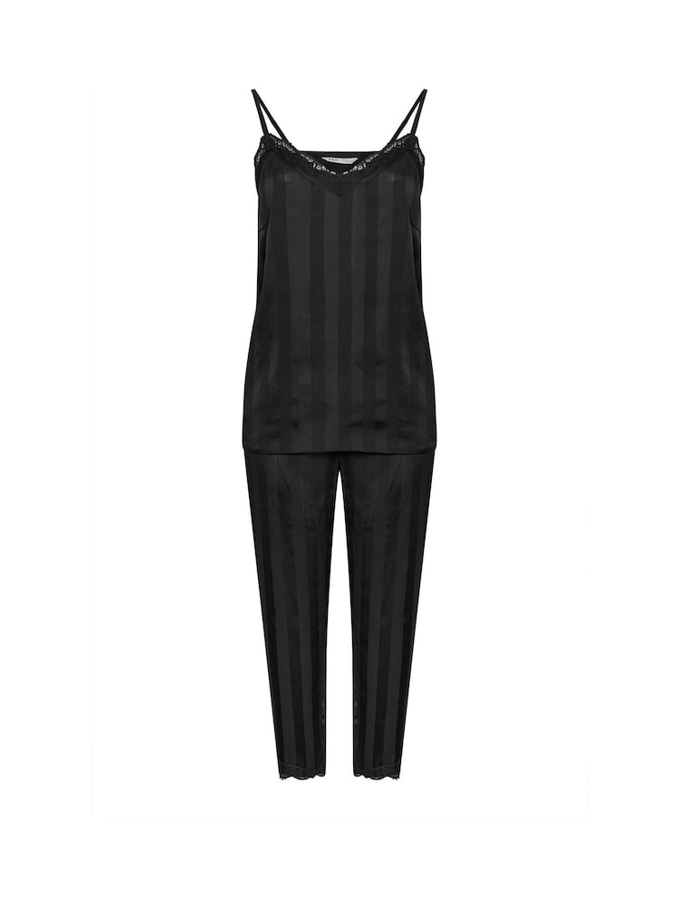 Yours Curve Black Lace Stripe Satin Cami Set - Image 6 of 6